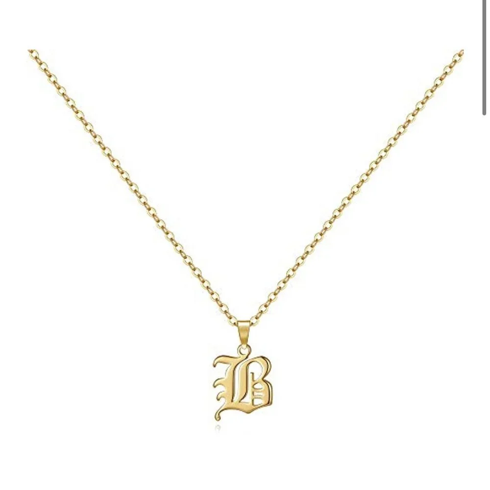 Gold Old English Initial Necklace - Letter B​